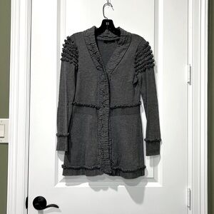 Heather B Charcoal Gray Ruffle Cardigan Size Small